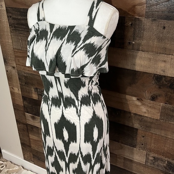 Loft Patterned Olive Green Knit Dress Midi Back Zipper XS - Picture 2 of 5